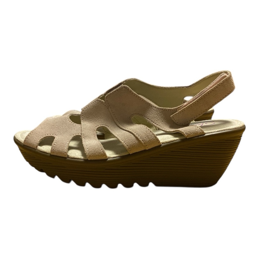 Skechers Memory Foam Blush Pink Suede Caged Wedge Sandals Women’s Size 7 - Picture 7 of 13